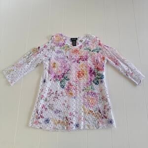 Brittany Black Cold Shoulder Floral Lace Small Multicolor White Blouse